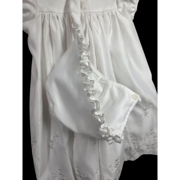 Baby Girl Christening Baptism Dress Bonnet Set Sz 6-9M White Satiny Embroidered - Picture 6 of 12
